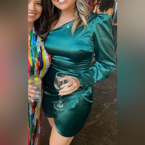 These Three Boutique Green Satin Dress | One shoulder satin dress - Picture 8 of 10